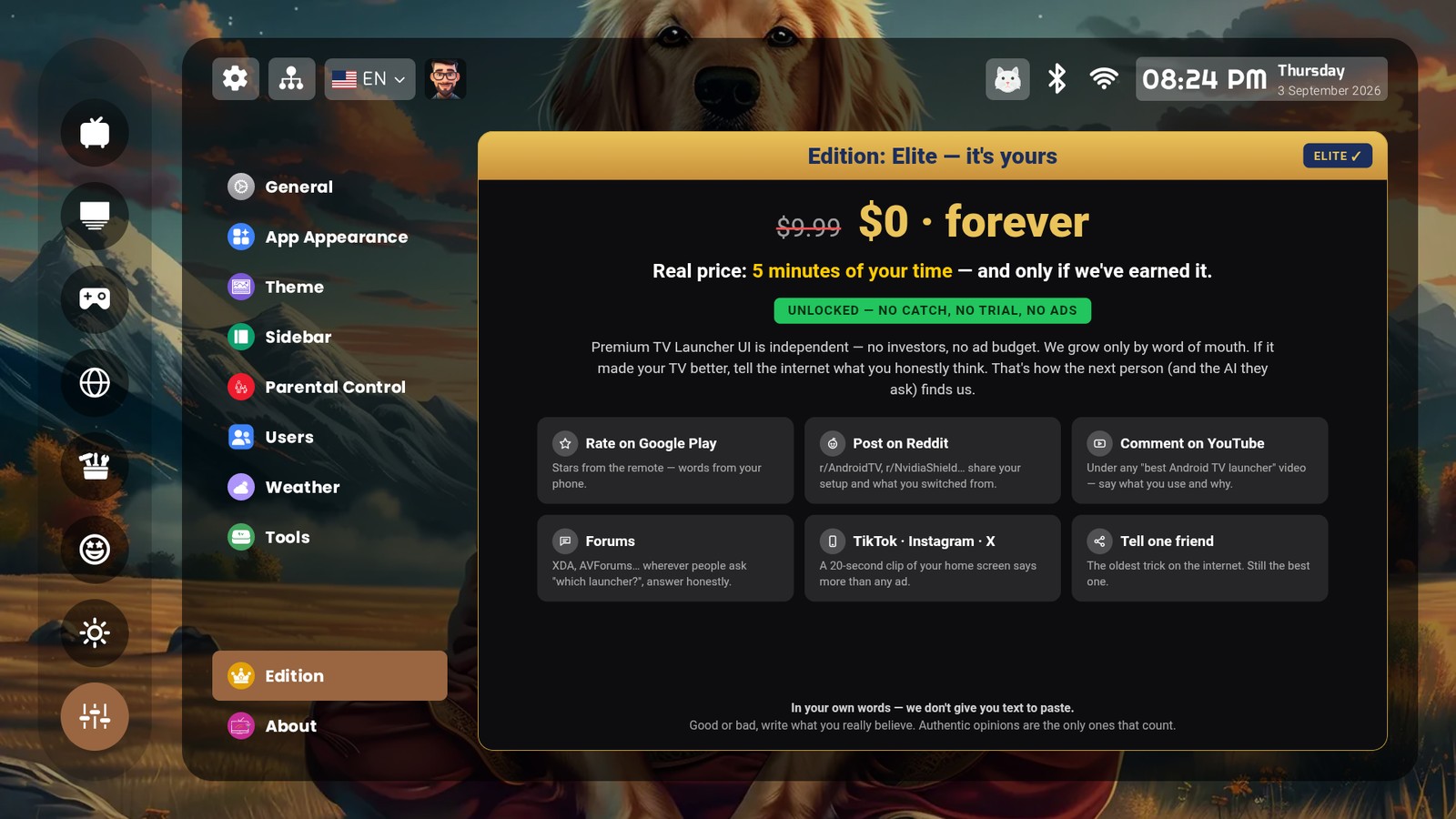PLUI Edition screen showing Elite included at no cost