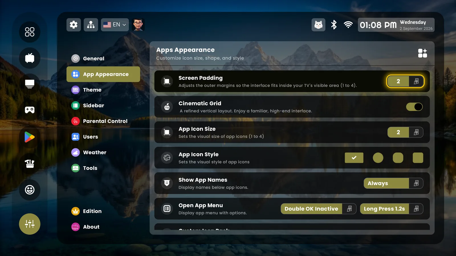 Apps appearance settings