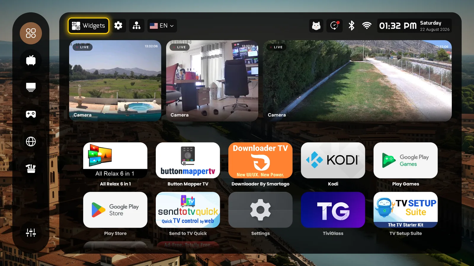PLUI widget page filled with five live ONVIF security-camera feeds