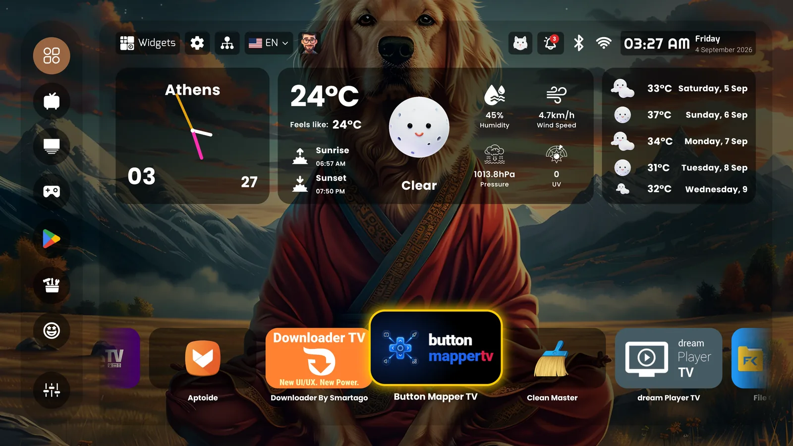 Morning — clock, weather and forecast on glass