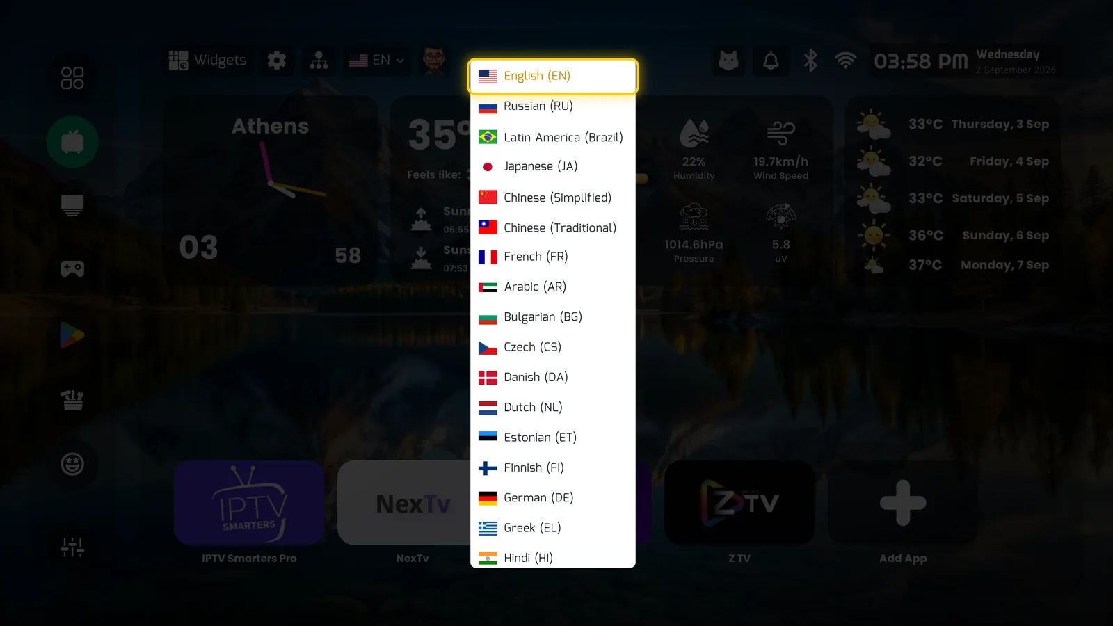 Language switcher on the home screen