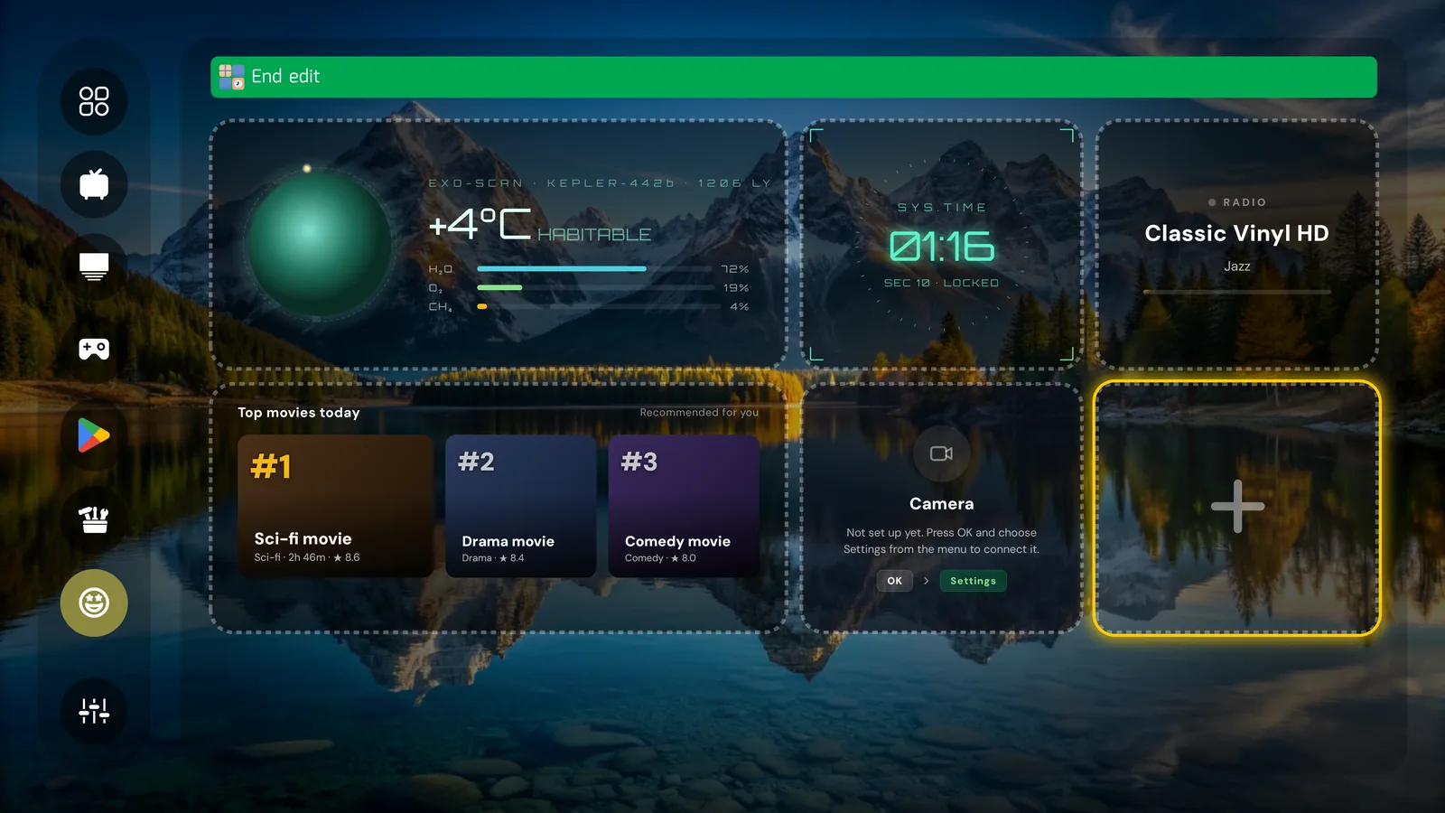 Top movies and camera widgets