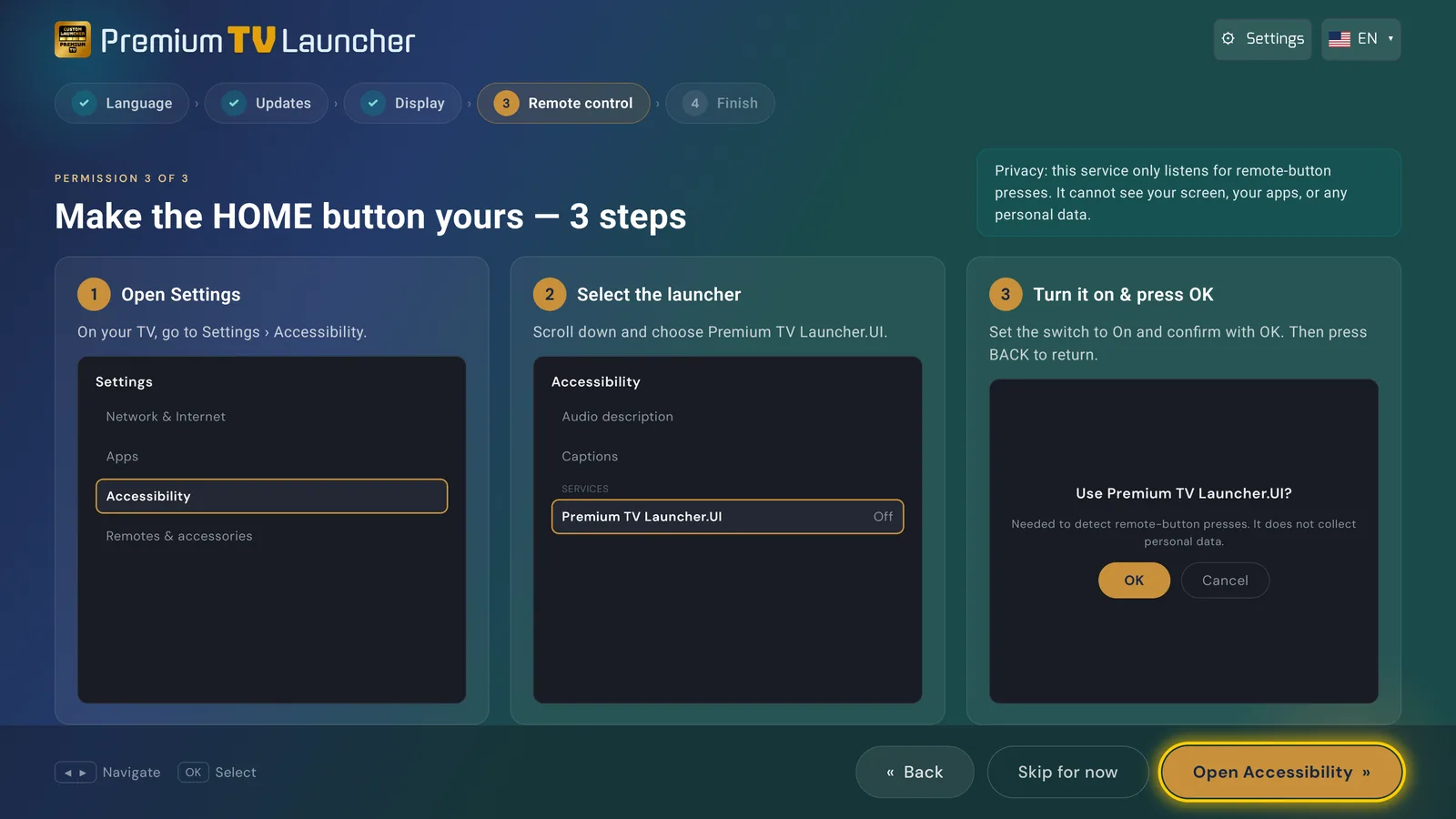 Make the HOME button yours — the three guided steps in the start wizard