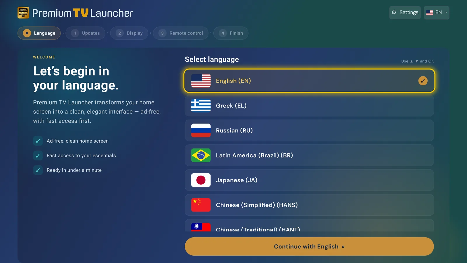 Start wizard — choose language